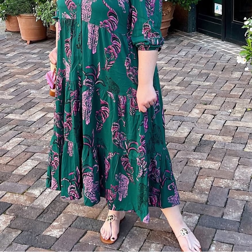 NWT Crown & Ivy Teal and Pink Animal Print Midi Dress - Picture 2 of 13